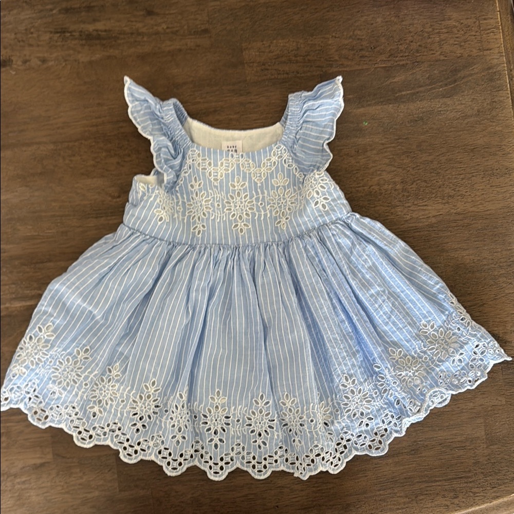 Blue and White Flutter Sleeve Sundress